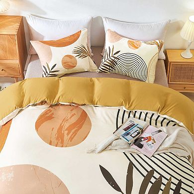 Boho Sun Beige Duvet Cover Set, 3D Printed, Soft Microfiber, 3 Pieces King