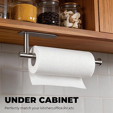 Stainless Steel Under Cabinet Paper Towel Holder 2 Pack Wall Mount Self Adhesive Screws Kitchen