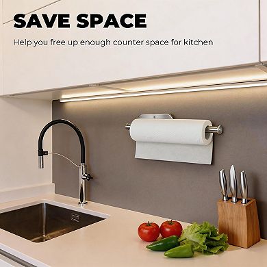 Stainless Steel Under Cabinet Paper Towel Holder 2 Pack Wall Mount Self Adhesive Screws Kitchen