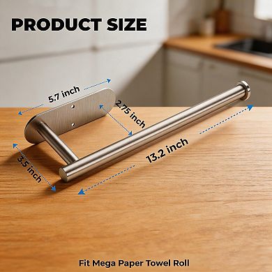 Stainless Steel Under Cabinet Paper Towel Holder 2 Pack Wall Mount Self Adhesive Screws Kitchen