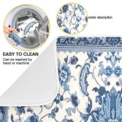 Dish Drying Mat Absorbent Blue White Pattern 18x24 Coffee Sink Drainer Pad