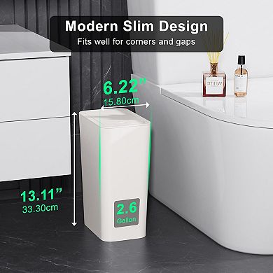 3 Pack 2.6 Gallon Small Trash Can With Lid Pop-up Waste Basket For Bathroom Kitchen Bedroom Office