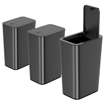 3 Pack 2.6 Gallon Small Trash Can With Lid Pop-up Waste Basket For Bathroom Kitchen Bedroom Office