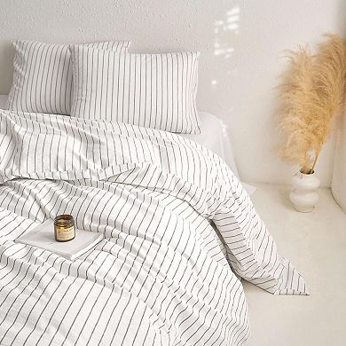 Washed Cotton Duvet Set with Striped Pattern - Queen Size