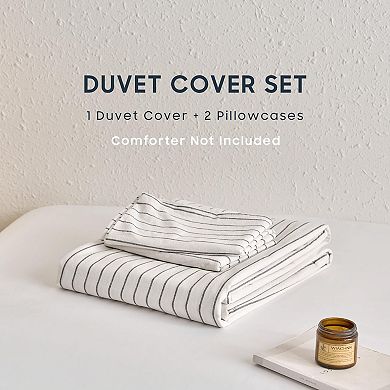 Washed Cotton Duvet Set with Striped Pattern - Queen Size