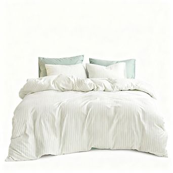 Washed Cotton Duvet Set with Striped Pattern - Queen Size
