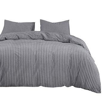 Washed Cotton Duvet Set with Striped Pattern - Queen Size