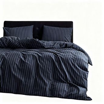 Washed Cotton Duvet Set with Striped Pattern - Queen Size