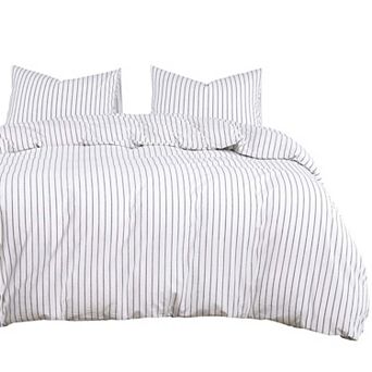 Washed Cotton Duvet Set with Striped Pattern - Queen Size