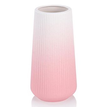 Gradient Pink Ceramic Vase with Small Flowers and Reed Grass, Home Country-Style Decoration