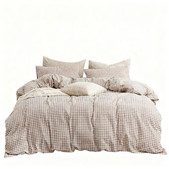 Soft Washed Cotton Plaid Three-Piece Bedding Set, Extra-Large Duvet Cover Set