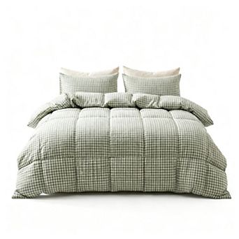 Soft Washed Cotton Plaid Three-Piece Bedding Set, Extra-Large Duvet Cover Set