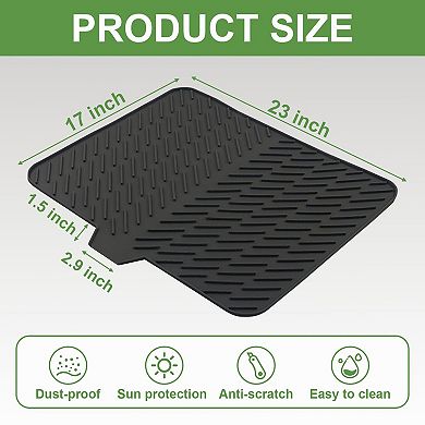 Silicone Dish Drying Mat 23"x17" Drain Lip Heat-Resistant Non-Slip Kitchen Counter Sink Pad