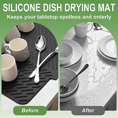 Silicone Dish Drying Mat 23"x17" Drain Lip Heat-Resistant Non-Slip Kitchen Counter Sink Pad