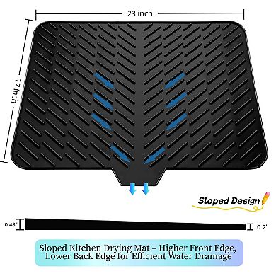 Silicone Dish Drying Mat 23"x17" Drain Lip Heat-Resistant Non-Slip Kitchen Counter Sink Pad