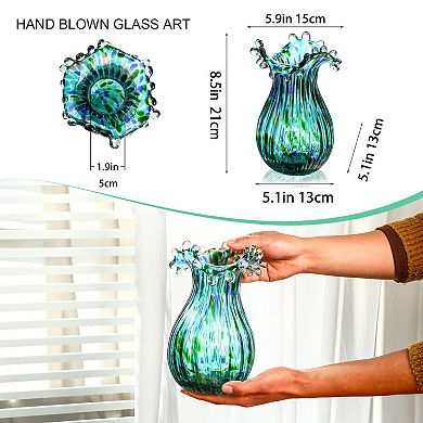 Glass Bubble Vase 8.5" Blown Modern Art Flower Vase Table Centerpiece Home Decor
