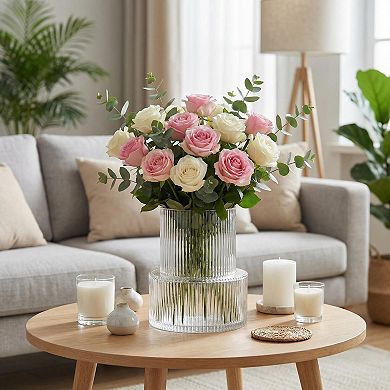 Ribbed Glass Vase Fluted Clear Flower Vase Modern Home Decor 7.5 Inches