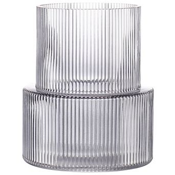 Ribbed Glass Vase Fluted Clear Flower Vase Modern Home Decor 7.5 Inches