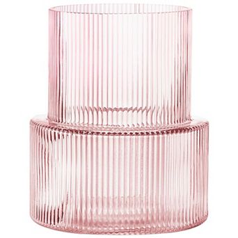 Ribbed Glass Vase Fluted Clear Flower Vase Modern Home Decor 7.5 Inches
