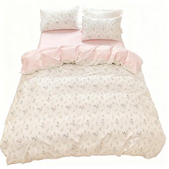 Queen Size Pink Floral Duvet Cover Set with Pillow Shams