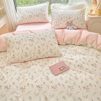 Queen Size Pink Floral Duvet Cover Set with Pillow Shams