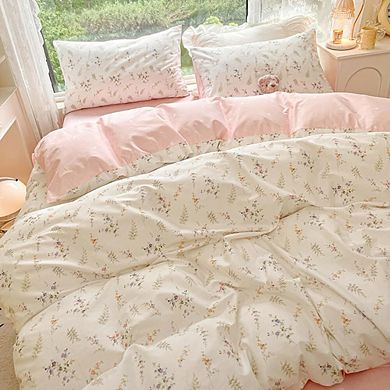 Queen Size Pink Floral Duvet Cover Set with Pillow Shams