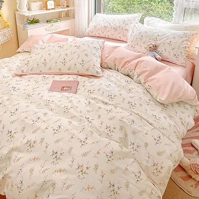 Queen Size Pink Floral Duvet Cover Set with Pillow Shams