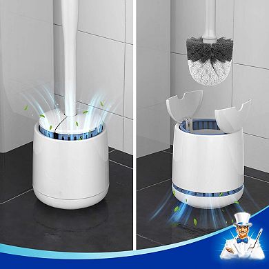 Toilet Bowl Brush Holder Durable Bristles Solid Handle Ventilation Design Bathroom Cleaning