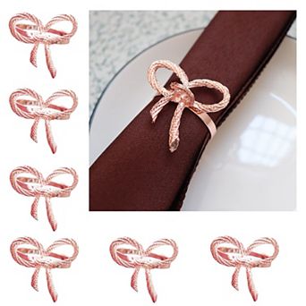Rose Napkin Rings Set of 6 Metal Flower Bow Wedding Banquet Table Decor