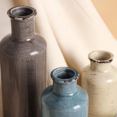 Ceramic Vases Set of 3 Rustic Farmhouse Home Decor for Shelves Mantle Table