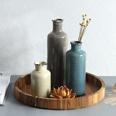 Ceramic Vases Set of 3 Rustic Farmhouse Home Decor for Shelves Mantle Table