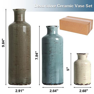 Ceramic Vases Set of 3 Rustic Farmhouse Home Decor for Shelves Mantle Table