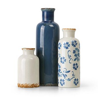 Ceramic Vases Set of 3 Rustic Farmhouse Home Decor for Shelves Mantle Table