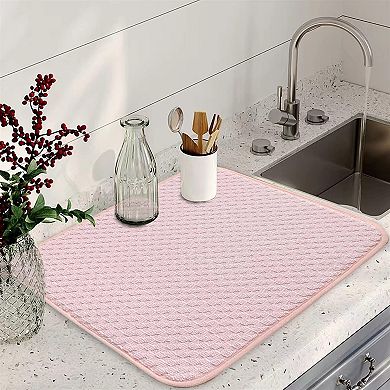 Dish Drying Mats 2 Pack Microfiber Absorbent Counter Rack Drainer 20x15 Inch