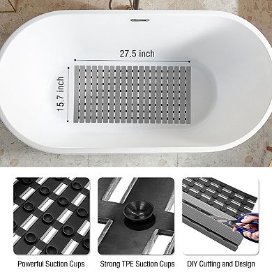 Non Slip Bathtub Shower Mat Suction Cups Drain Holes Stripe Texture Soft TPE PP Bathroom Safe