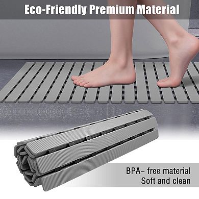 Non Slip Bathtub Shower Mat Suction Cups Drain Holes Stripe Texture Soft TPE PP Bathroom Safe