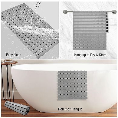 Non Slip Bathtub Shower Mat Suction Cups Drain Holes Stripe Texture Soft TPE PP Bathroom Safe