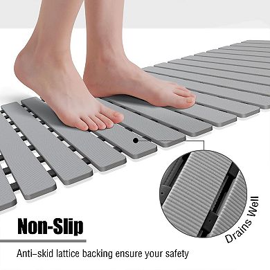 Non Slip Bathtub Shower Mat Suction Cups Drain Holes Stripe Texture Soft TPE PP Bathroom Safe