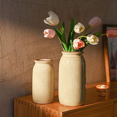Rural ceramic vase, 10 inches tall, crackle glaze, farmhouse style decor
