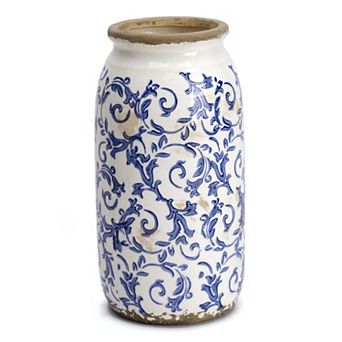 Rural ceramic vase, 10 in tall, crackle glaze, farmhouse style decor
