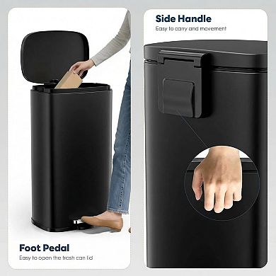 Stainless Steel Kitchen Trash Can Soft Quiet Close Step Pedal, Removable Inner Bucket, Portable