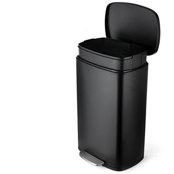 Stainless Steel Kitchen Trash Can Soft Quiet Close Step Pedal, Removable Inner Bucket, Portable