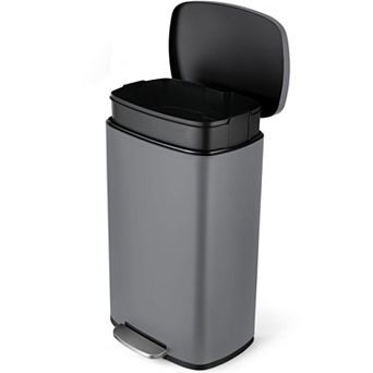 Stainless Steel Kitchen Trash Can Soft Quiet Close Step Pedal, Removable Inner Bucket, Portable