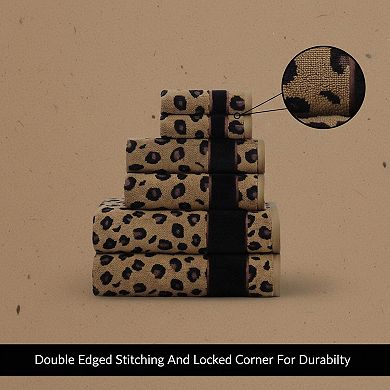 6 Piece Leopard Safari Jacquard Towel Set: 2 Bath, 2 Hand, 2 Washcloth Soft Absorbent Luxury