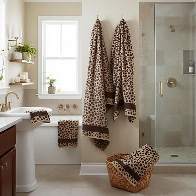 6 Piece Leopard Safari Jacquard Towel Set: 2 Bath, 2 Hand, 2 Washcloth Soft Absorbent Luxury