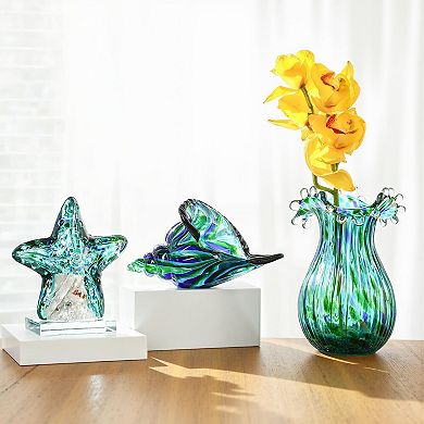 Glass Bubble Vase 8.5" Blown Modern Art Flower Vase Table Centerpiece Home Decor