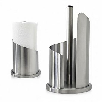 Stainless Steel Paper Towel Holder Modern Spiral Weighted Base One-Handed Use Larger Rolls Fit