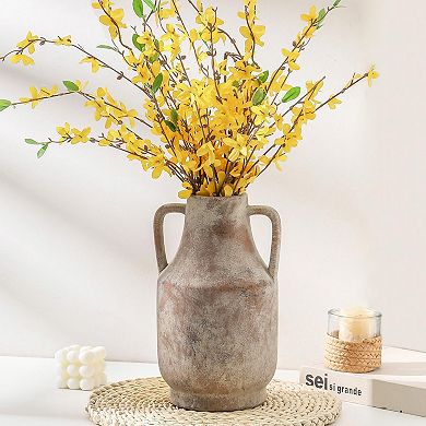 Ceramic Flower Vase With Handles 11 Inch Tall Terracotta Farmhouse Rustic Home Decor