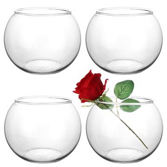 4 pc set of transparent glass bubble bowls/vases, 6 in wide x 4.4 in high, for decoration