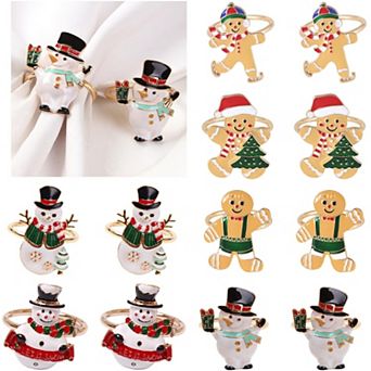 12 Snowman Gingerbread Man Napkin Rings Alloy Christmas Table Decor